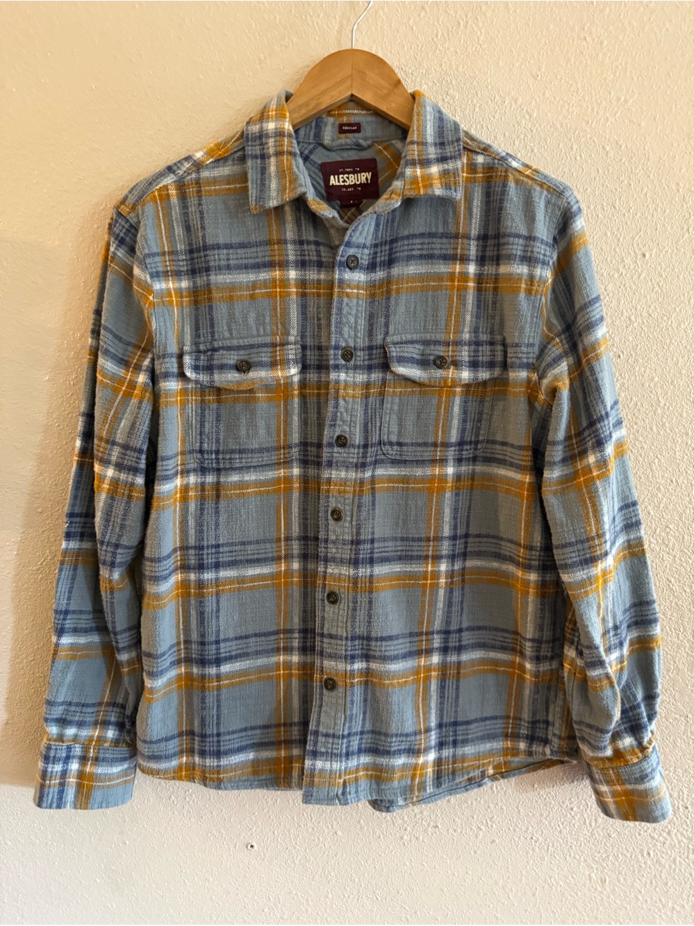 Alesbury mens gray plaid flannel shirt size M
